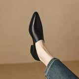 Heel Single Shoes Female 2024 New Pointed Deep Mouth French Small Fragrant Wind Thick With Temperament Pure Color Small Leather Shoes