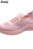 Women Shoes 2023 Plus Size Platform Socks Sneakers Breathable Sports Shoes Women Mesh Rhinestone Non Slip Casual Running