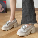 platform loafers heels British Style Chunky Platform Pumps Women Spring Thick Heels Loafers Woman Round Toe