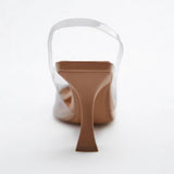 Large-Size Pointed Thin Heel Sandals Women's Bunhead Water Drill High Heel Fashion Cool Drag Heel
