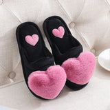 Heart-shaped Slippers Women Warm Cotton Flat Foowear Lady Winter Furry Flip Flops Slippers Female Home Indoor Non-slip
