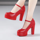 Heel 12Cm Cheongsam Model Catwalk Shoes Women's Thick Heel Thick-Soled Waterproof Platform Non-Slip Round Head Soft Leather Large-Size Single