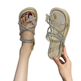 Breakj Red Water Drill Slippers Women Wear 2025 Summer Thick Bottoms And Two Wearing Butterflies Sandals Fairy Wind And Cool