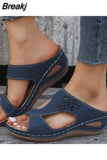Women's Flower Solid Colors Peep Toe Platform Wedges Shoes Comfortable Non-Slip Sandals Flip Flops