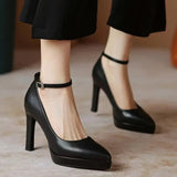 Spring and Autumn Season New Fashion Pointed Shallow Mouth One Line Buckle Solid Color Women's Mary Jane Single