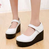 Breakj Waterproof Table Women's Single Shoes Heel Thick Soles Anti-Slip In The Elderly Leather Shoes Mother Shoes Spring And Autumn Slope And Soft-Soled Women's