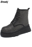 Boots Women Patchwork Stretch Cloth Botas Winter Platform Thick Boots 2023 New Snow Slip-on Chelsea Boots Botas