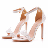Breakj Cm Fine Heel Sandals White Buckle Shoes Fine Heel Roman Sandals Lace High Heel