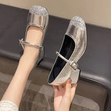 Breakj Fragrant Wind Thin Height Retro French Single Shoes Small Fragrant Wind Silver Lily One Word Temperament Light-Mouthed Mary Treasure