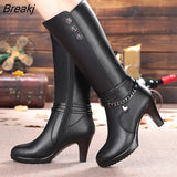 boots, high-heeled 2019 Genuine Leather motorcycle boots. thick wool warm winter boots. female fashion long-barreled