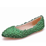 Breakj Bridal Shoes Handmade Wedding Shoes Color Flat-Soled Wedding Shoes Bridesmaids Performance Flat Heel Single