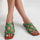 Breakj Large-Size Flat-Bottomed Slippers Women Hollow Mesh Open Toe Wearing Beach Cold