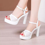 Breakj Fish Mouth Sandals Women's Summer New Leuky Waterproof Waterproof Thick-Soled Thick Heel Sandals Large-Size High-Heeled