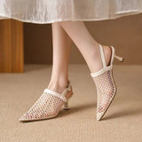 Heeled Sandals Shoes Woman 2024 Trend Pointed Toe Elegant Hight Heels Slingback Shoe Ladies Outdoor