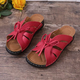 New Solid Color Rocking Line Hollowed-Out Fishmouth Slippers Large Size Bow Flat Heel