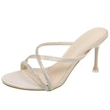 Breakj Summer New High Heel Shoes Round Head Slippers Type Water Drill Cool Drag Women Summer