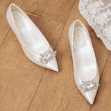 Bridal Wedding Shoes Woman 5cm High Heels Crystal Buckle Pumps Ladies Traf Loafers Zapatos Mujer Big Size 34-43