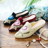 Breakj Head Slippers Fashion Embroidered Cloth Shoes Ethnic Wind Spring And Summer Ladies Sandals Slippers Cloth Art