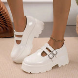 Buckle Strap Chunky Platform Pumps Women Patent Leather Thick Bottom Gothic Shoes Woman Punk Thick Heels Mary Jane