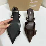 Breakj Home 2025 Summer New Women's Shoes Exposed Light Sandals Brown Pointed High Heels Muller