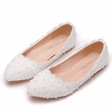Breakj White Lace Flat Shoes Shallow Mouth Single Shoes Women Comfortable Pregnant Women Flats Casual Shoes Women Cotton
