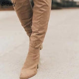 High Boots Women 2023 New Thick Heel High Heel Small Person Show Thin Suede Boots Women Side Zipper Boots Brown Long