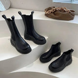 Lemon Green Platform Women Short Boots Slim Thick Sole Leather Chelsea Boots New Mixed Color Height Increase