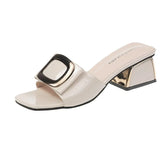 Women Shoes Slippers Fashion Metal Buckle Ladies Mules Slides High Heels Pumps Women Casual
