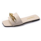Breakj New Korean Version Of The Metal Chain A Word Cool Slippers Women Wear Flat-Bottomed Fashion