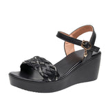 Breakj Heel Thick-Soled Sandals Women Summer With A Word With Water Drill Weaving Mother Sandals Soft-Soled Pine Cake Beach