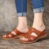 Breakj Size Summer Leisure Retro Sloping Thick Thick Shoe Leather One-Line Women's