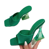 Breakj 2025 Summer New Transparent Crystal Shoes Coarse Heel Cool Slippers Women Fashion Wearing Beach