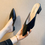 Half Slippers, Women's Shoes 2024 Spring Fashion, Temperament, Chunky Slippers, Chunky Pointed Sandals,shoes for