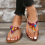 Clip Toe Bohemia Sandals Women 2024 String Beads Flat Heels Beach Sandals Woman Plus Size Non Slip Gladiator