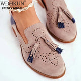 Brogue Flats Autumn New Woman Fashion Tassel Round Toe Shoes Fringe PU Leather Loafers Ladies Footwear Plus Size
