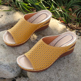 Women Big Size Slope Heel Summer New Fishmouth Laser Hollowed-Out Women's Shoes