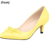 Women Sexy Low Mid Kitten Heels Shoes PU Patent Leather Pointed Toe Work Pumps With Bowknot wedding shoes