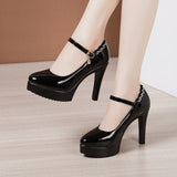 Leather Catwalk High Heel Women's Pointed High Heel Thick-Soled Waterproof Platform Professional Black Work Shoes Large-Size Single