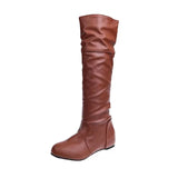 New Women's Thigh High Boots Fashion Plus Size Pionted Toe Wrinkle Flat Knee High Knight Boots for Women Botas De