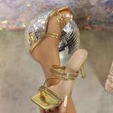 Breakj Women's High-Heeled Sandals Silver Square Head And Fashion Trend Show High-Skinny Women High
