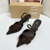 Breakj Home 2025 Summer New Women's Shoes Exposed Light Sandals Brown Pointed High Heels Muller