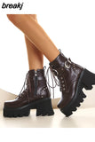 Boots Punk Woman Fashion Zipper Belt Buckle Boot Women Single Punk Boot Ladies Platform Boots Shoes Woman size 44