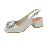 New Baotou Sandals French Style Retro Square Head Water Diamond Buckle After Empty Thick Heel Temperament Fairy Wind