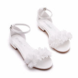 Breakj Cm Square With A Shallow Mouth With Buckle Sandals Ivory White Silk Satin Bridal White Flowers Sandals