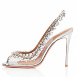 Fish Mouth Sauce High Heel Single Shoes Large Size Women's Shoes Gorgeous Chain Diamond Fashion Shoes