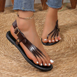 Breakj New Summer Women's Flat-Soled Sandals Large-Size Jacket Buckle With Flat