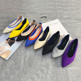 Womens Stretch knitted mixed color moccasins breathable cozy work shoes brief slip-on fashion ladies flats light driving