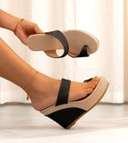 Word With Slope And Exposed Toe High-Heeled Sandals Women Large Size Waterproof Table Cloth Cold Slippers