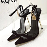 Summer New Blue Denim Women Sandals Fashion Pointed Open Toe Ankle Buckle Strap High Heels Wedding Stripper Shoes