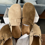 Spring Women's Closed Toe Slippers Cow Suede Leather Clogs Sandals For Women Retro Fashion Garden Mule Clog Slides